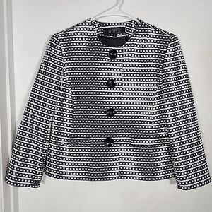 Kasper Women's 2P Black/White Button Blazer Jacket Short Cropped Formal Career